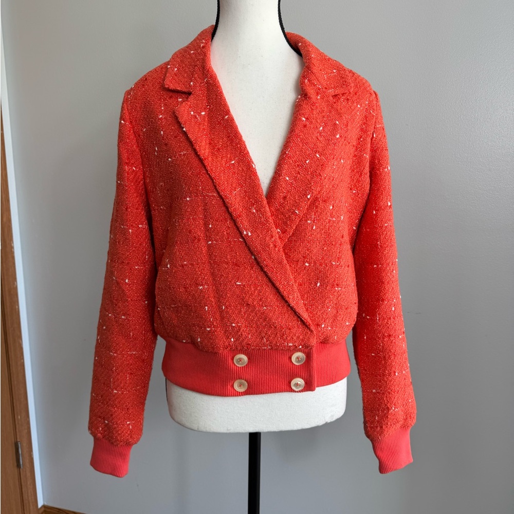 etcetera Tweed Jacket Bomber Blazer Orange Peach Tweed Size 8